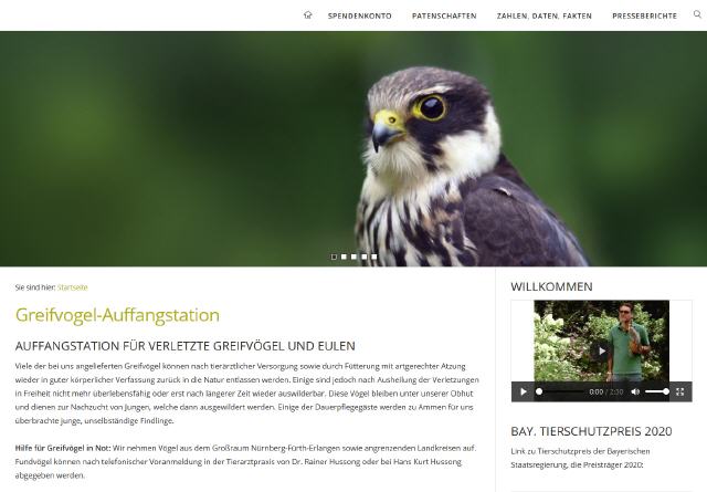 Website der Greifvogel-Auffangstation